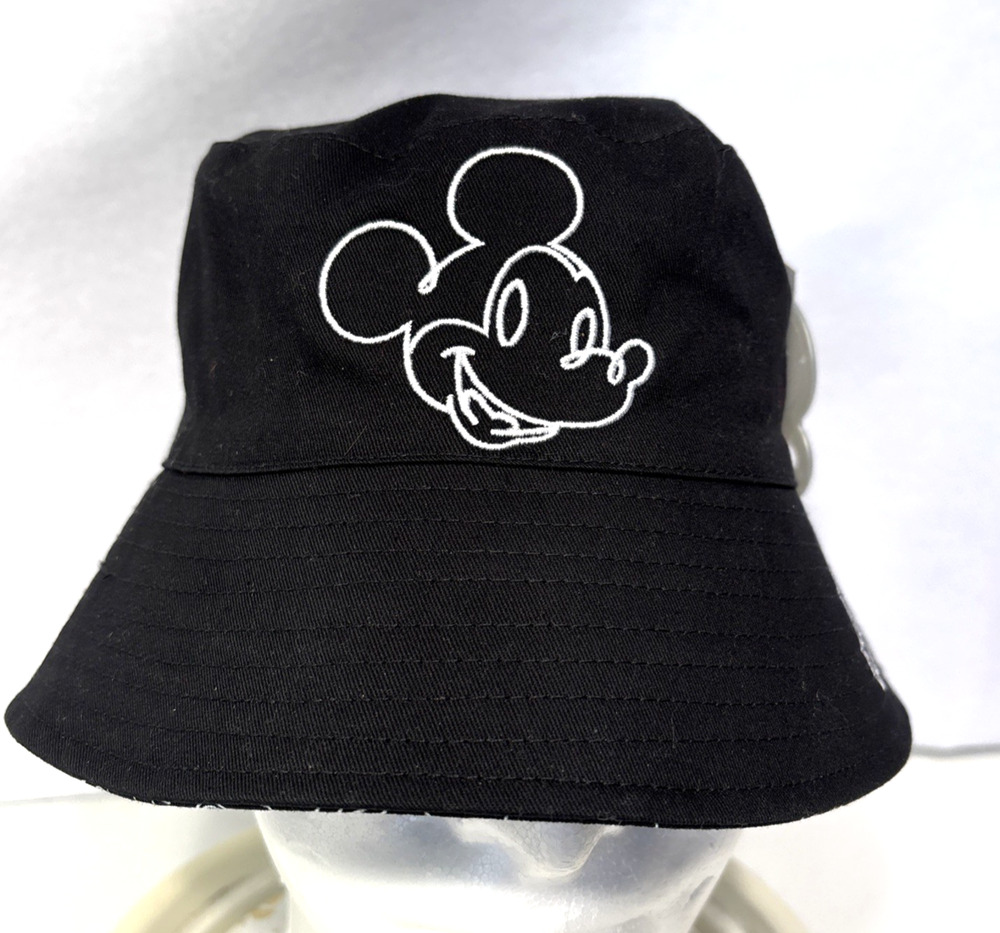 Disney Mickey Mouse Bucket Hat Cap White & Black Reversible One Size Adult NWT